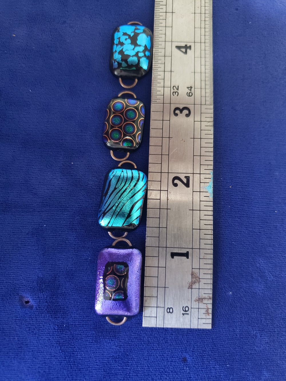 Handmade Dichroic Glass Connectors in Teal & Purple - Picture 5 of 9